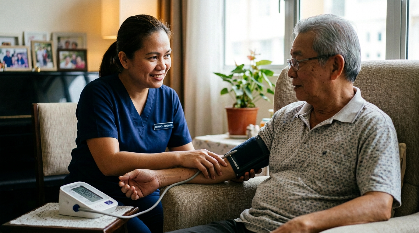 Homecare Provider Helps Elderly Patient Exercise with Walker Caregiver and patient without face masks