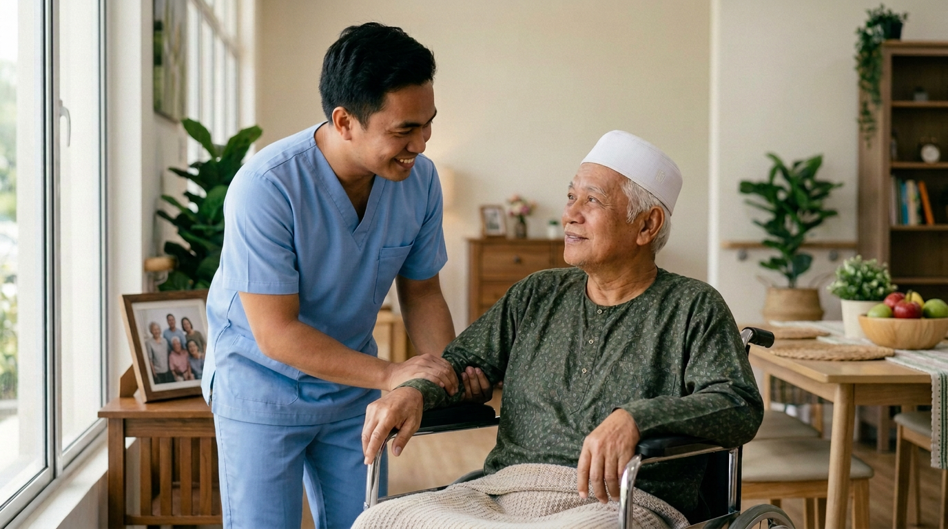 Caregiver in plain scrub suit